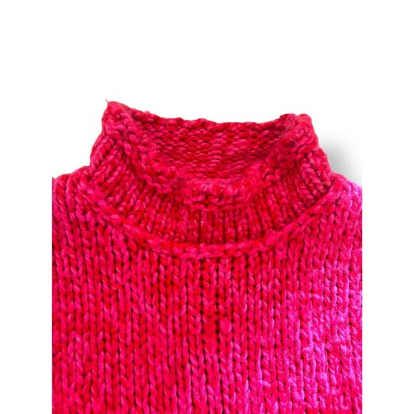 Crossroads Chunky Knit Sweater Barbie Pink Wool Blend Boho Hipster Size Large - Picture 4 of 15